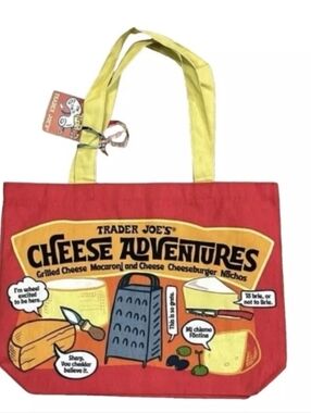 NWT-Trader Joe's Cheese Adventures Tote Bag - Red & Yellow